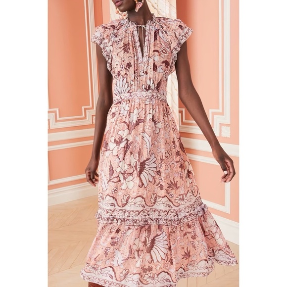 NWOT Ulla Johnson Midi Silk-Blend Pink Floral Celestia Dress - Picture 1 of 6